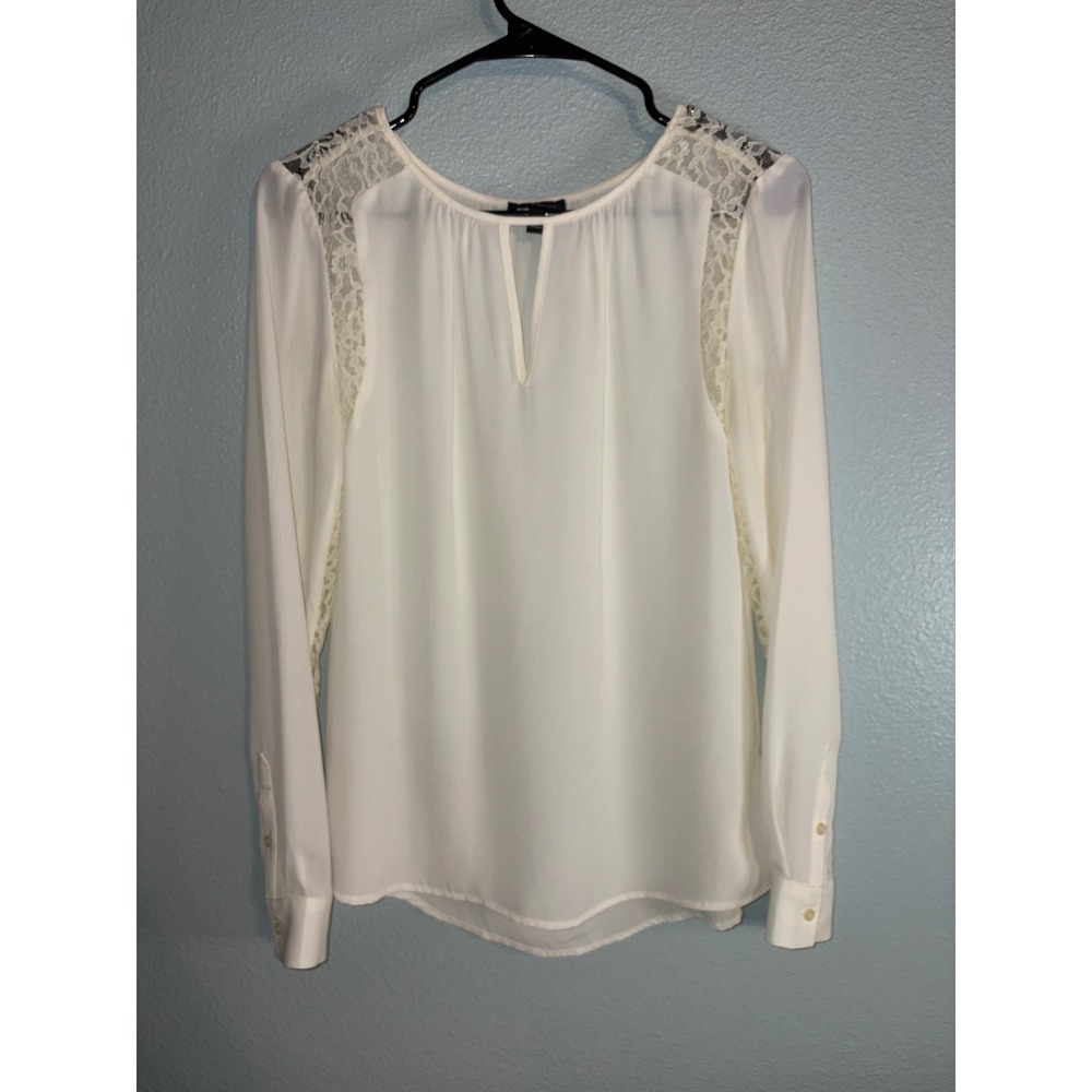 The Limited Cream Lace Panel Keyhole Blouse Long Sleeve Top Small